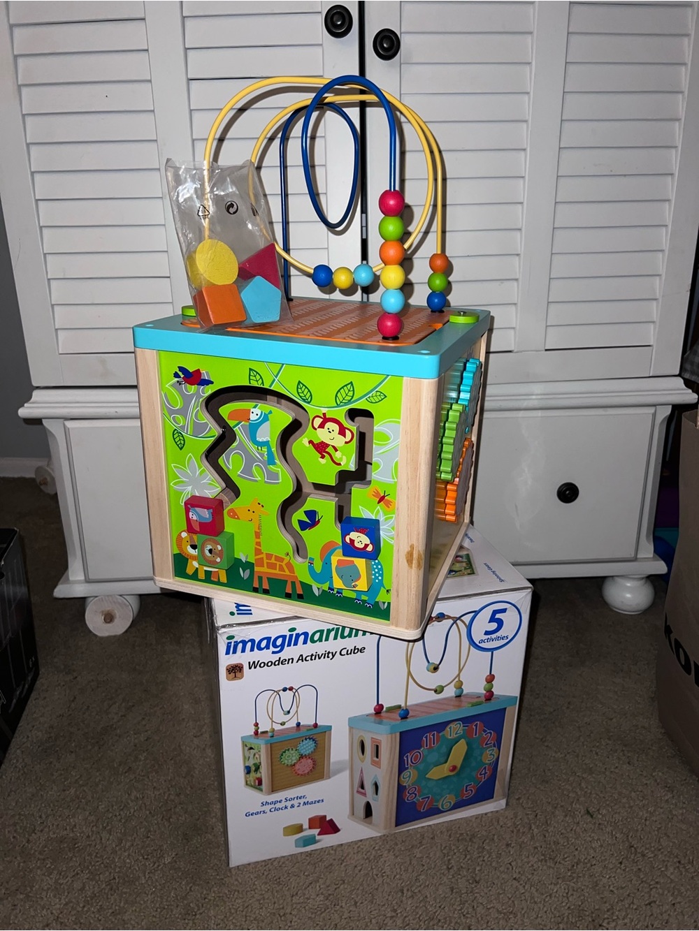 Imaginarium Kids Wooden Activity Cube - Green & Blue